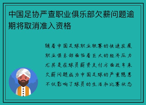 中国足协严查职业俱乐部欠薪问题逾期将取消准入资格