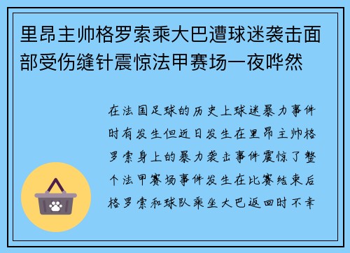 里昂主帅格罗索乘大巴遭球迷袭击面部受伤缝针震惊法甲赛场一夜哗然